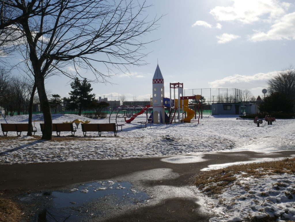 雪が積もる公園